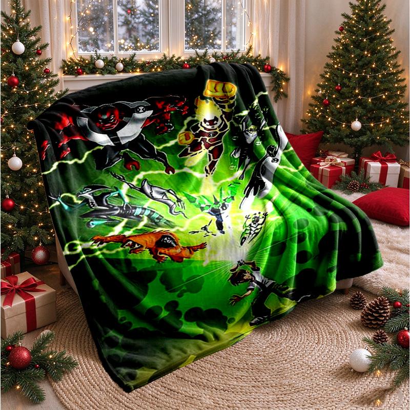 Cosmic Guardian Ben 10 Cartoon Print blanket Flannel Blanket Soft Cozy Plush Throw for Sofa Bed Lightweight Home Decoration