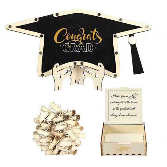 Wooden Graduation Guestbook Grad Cap Congratulations Grad Guestbook College Keepsake Signature Decoration for Graduation Party