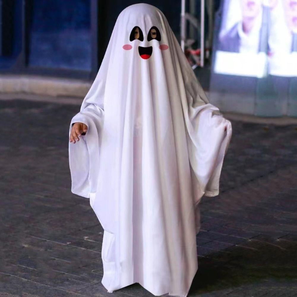 Scary Ghost Poncho Robe White Ghost Cosplay Costume Funny Halloween Cloak Cape  Stage Performance