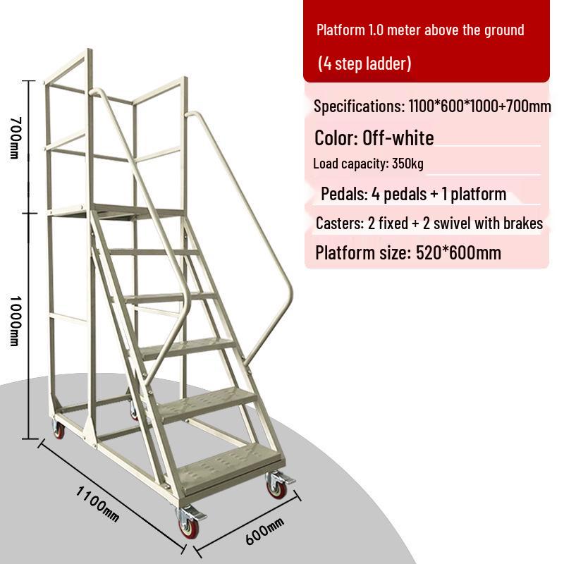 Heavy-Duty Movable Platform Ladder with Wheels for Supermarket Stocking and Picking