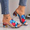 Women's Summer PU Leather Mules Sandals, Chunky Heel Rhinestone Slippers, Fashion Comfort Sandals for Party, Plus Size Available
