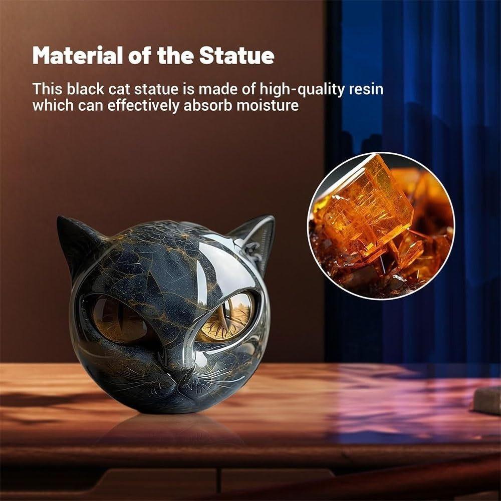 Crystal Healing Black Cat Stone Sculpture Resin Elegant Black Cat Figurine Collectors Item