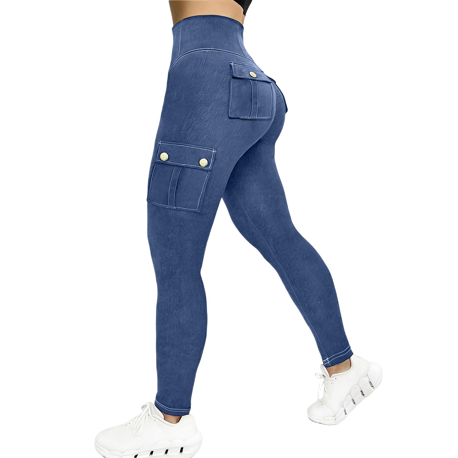 

High Waist Butt Lifting Workout Leggings for Women Slim Fit Cargo Style Stretchy Athletic Pants with Pockets for Fitness Training S