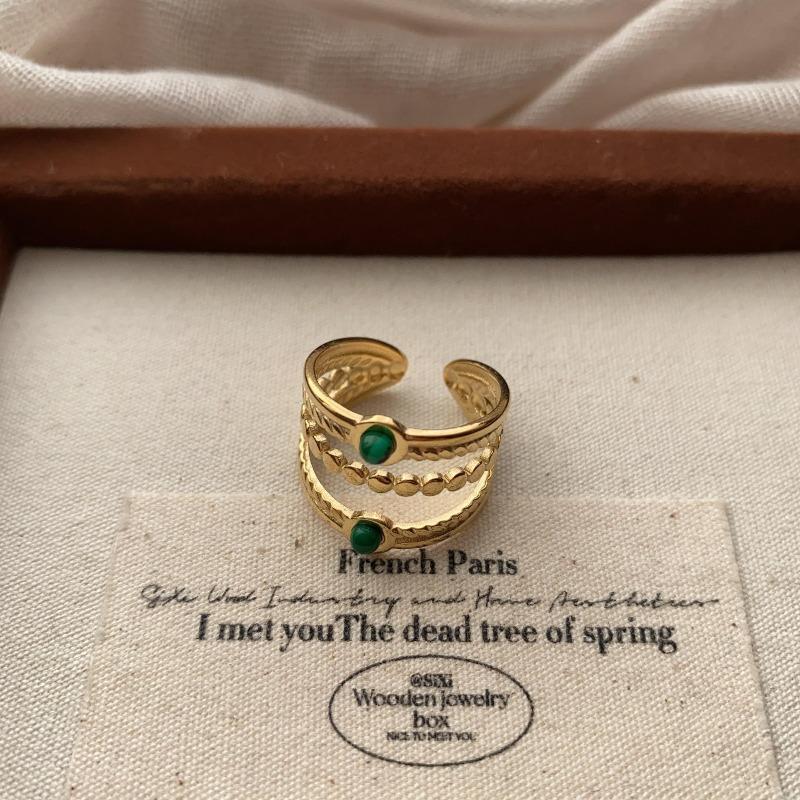 Vintage Multi-Layer Design Ring Light Luxury Niche Design Opening Adjustable Oval Statement Ring Finger Ring