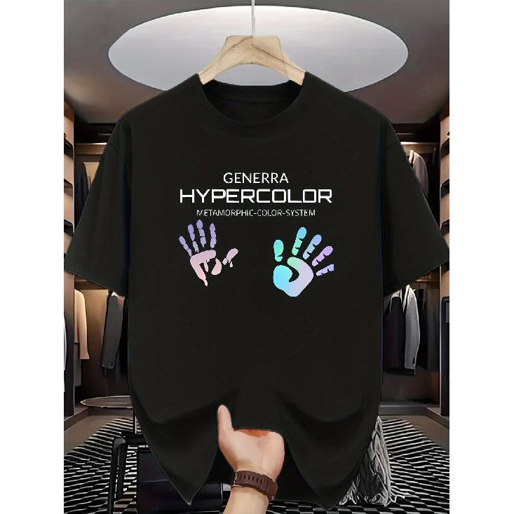 T-shirt Generra da Uomo Hypercolor con Grafica Reattiva a Mano Blu Neon - Maglietta Casual Girocollo Pesante da 200 g/m², Vestibilità Comoda per Tutte le Stagioni,