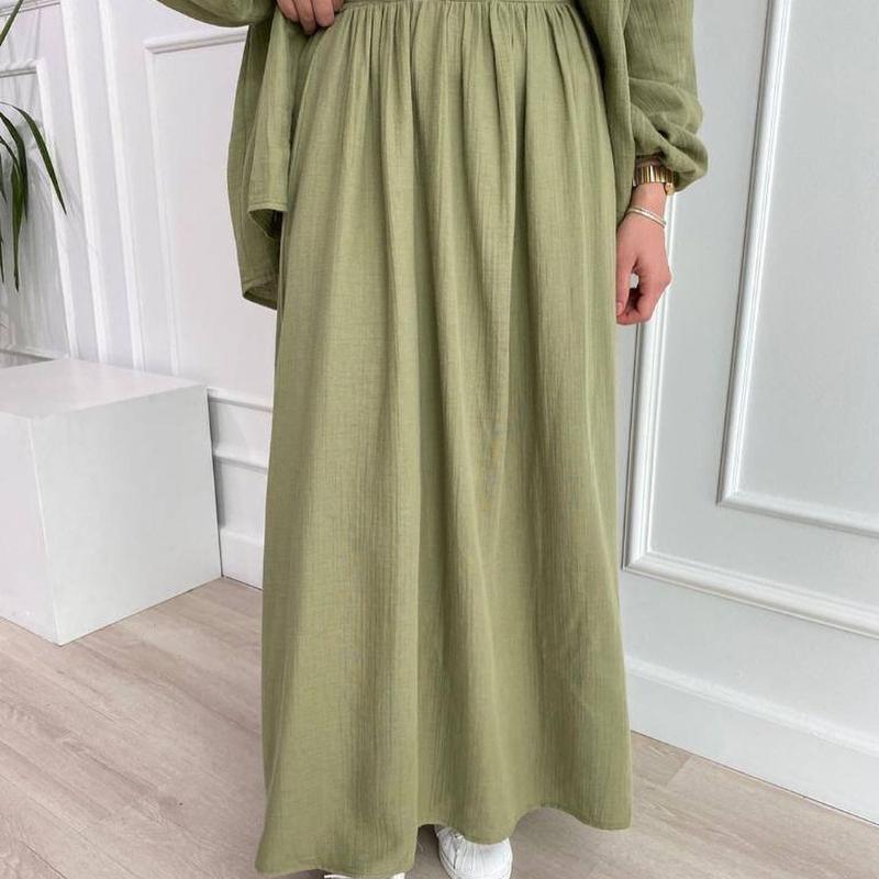2 pezzi camicia a maniche lunghe + gonne Eid donne musulmane eleganti set Abaya Dubai Turchia islamico casual top tinta unita gonna moda