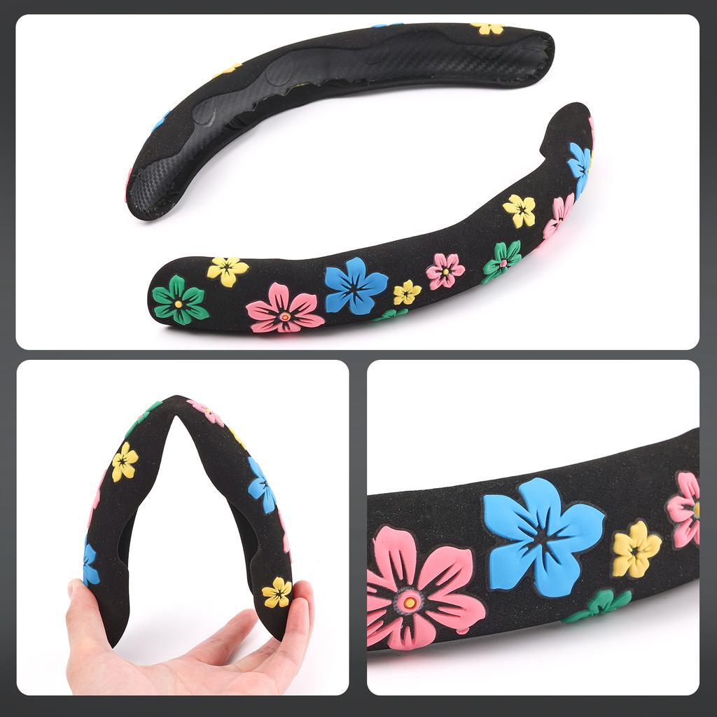 2X Car Auto Suede Steering Wheel Booster Anti-slip Cover Floral Print Universal
