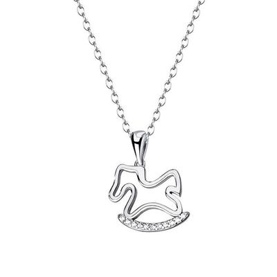 Rocking Horse Pendant Necklace Women Horse Charm Necklace Cute Rhinestone Rocking Horse Necklace Gift for Wife Girlfriend