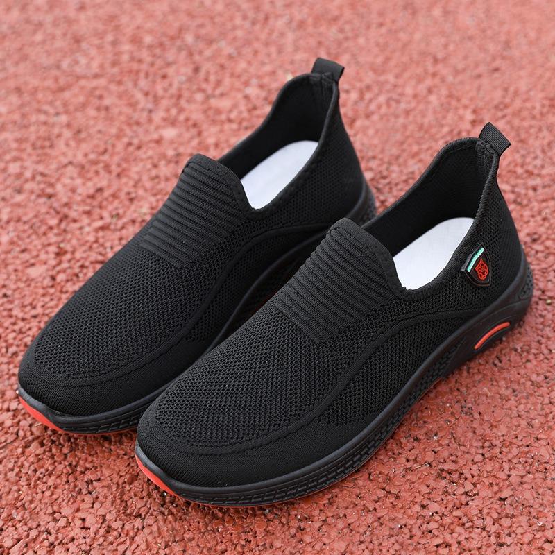 

Spring new men s shoes breathable fly-woven mesh one-pedal canvas shoes low-top breathable outdoor running shoes 44 чёрный