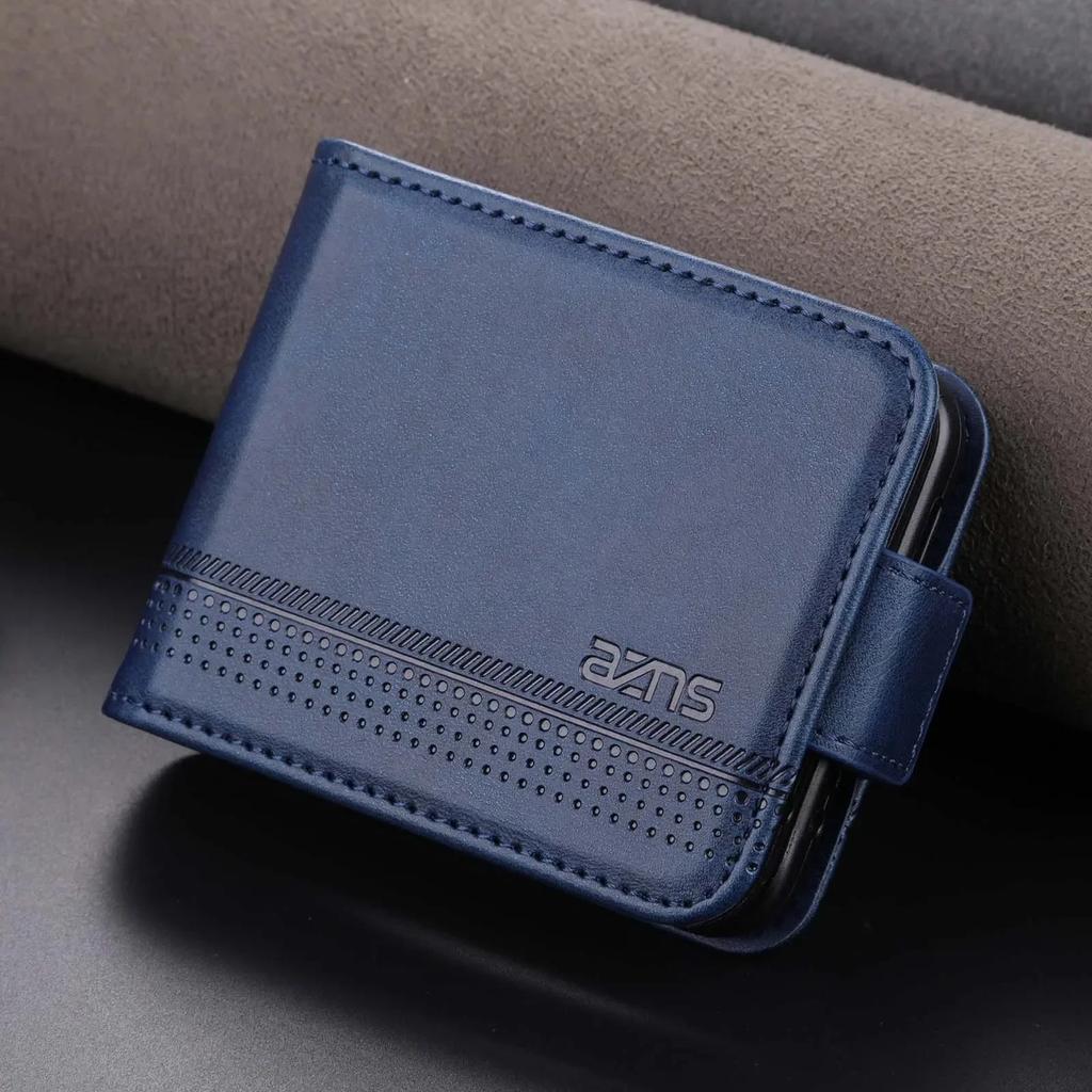 Luxury Business Retro Skin Feel Leather Phone Case For Samsung Galaxy Z Flip 7 6 5 4 3 Card Slot Holder Anti-Drop Protect Cover