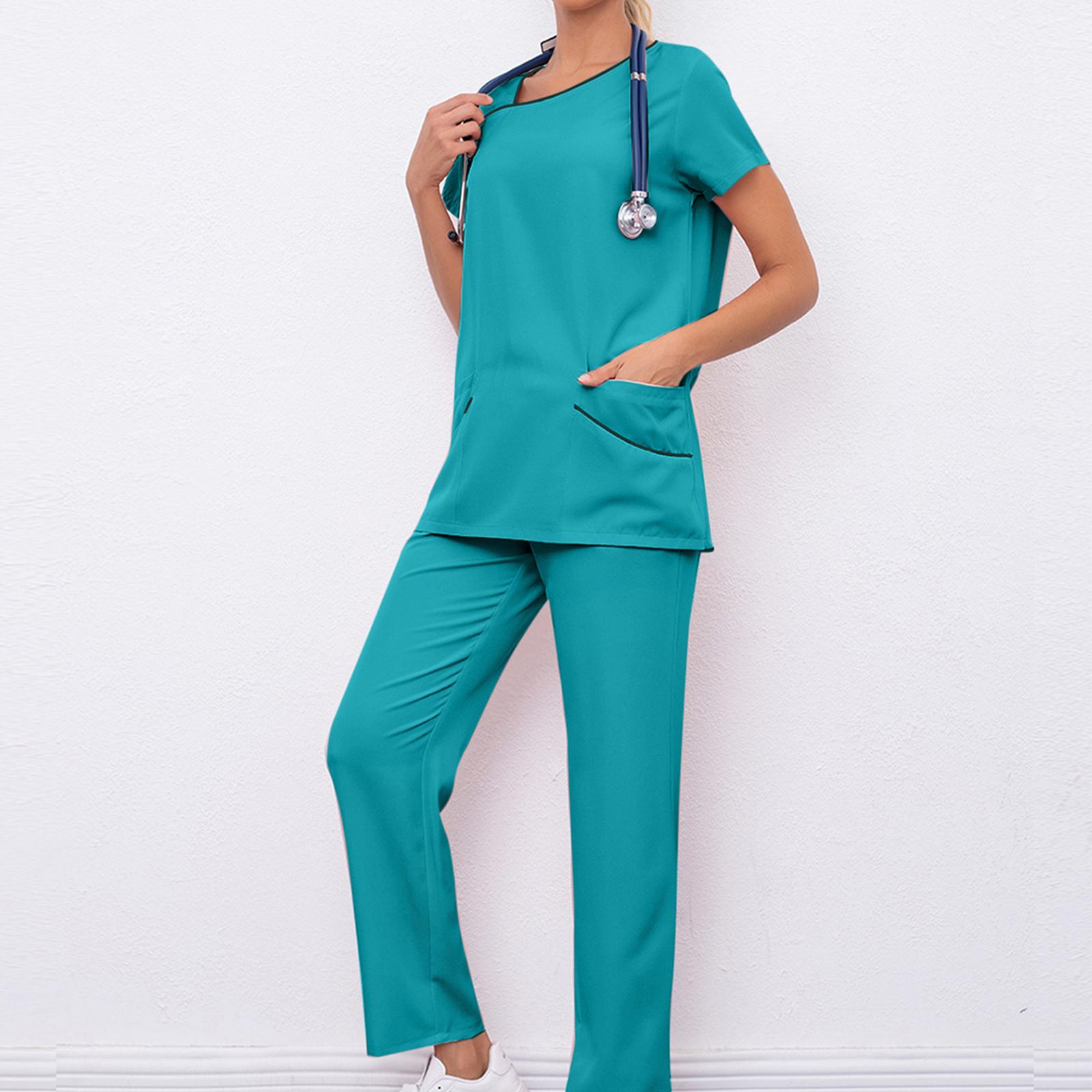 

Ladies Comfortable And Casual Solid Color Short Sleeved Pants Protective Suit Set L