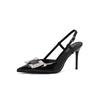 [Spot] 2025 new black rhinestone high heels pointed thin heel with sexy bag head sandals