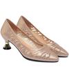 5cm All Match Comfortable Breathable Rhinestone Mesh Leather Shoes Women Pumps 2025 Spring Summer Med Kitten Heels Shoes Office
