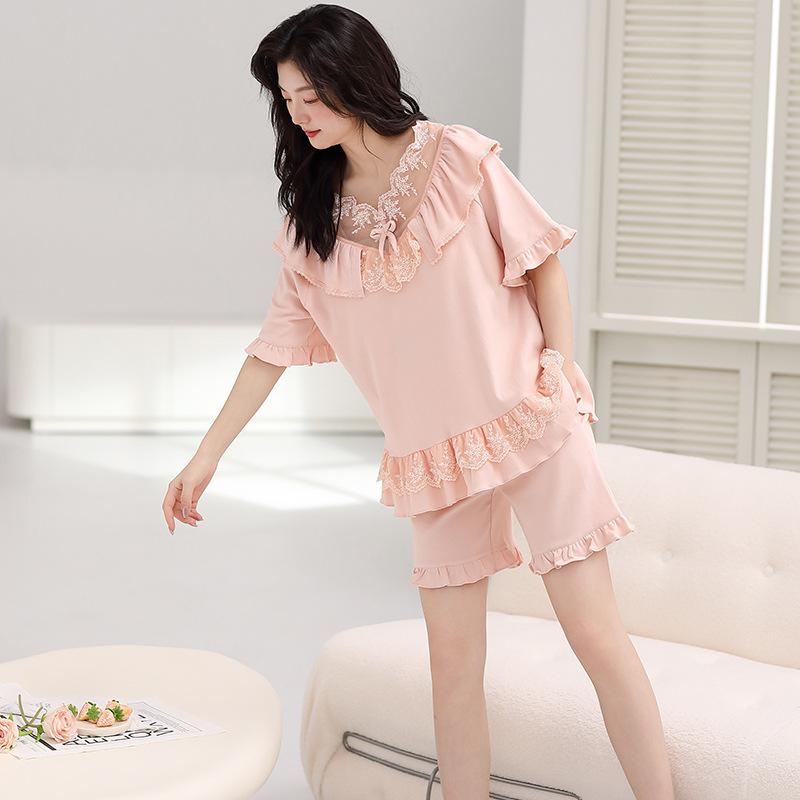 Pajamas Women'S Pure Cotton Short-Sleeved Shorts Student Cartoon Pullover Cotton Korean Version Women'S Loungewear