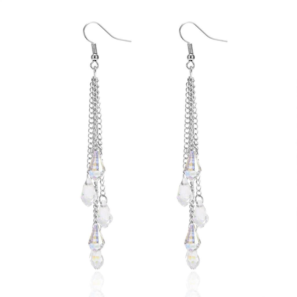 AB Color Water Drop Long Tassel Fashion Earrings for Women
