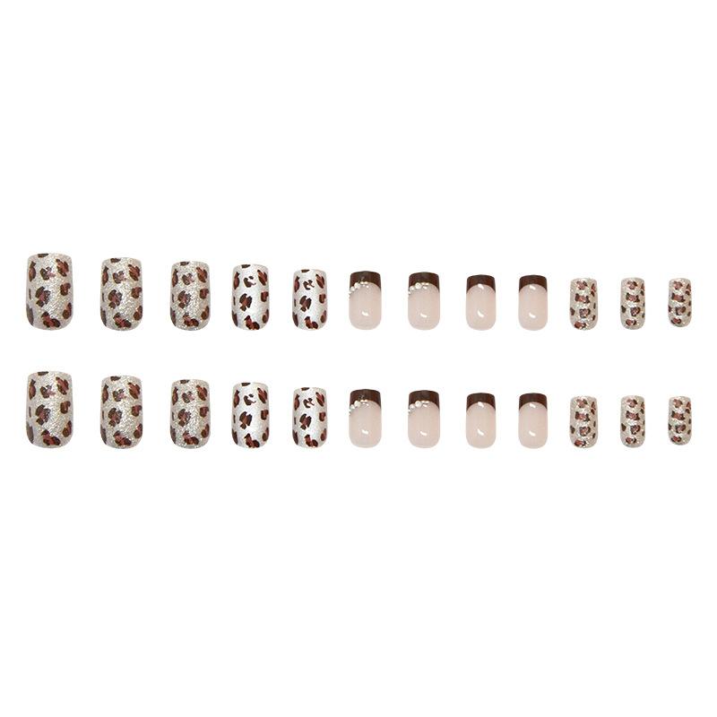 24 Pieces Medium and Long European Square Merad Cat's Eye Leopard Print French Pearl Diamond Autumn and Winter Temperament Nail Patch Diamond