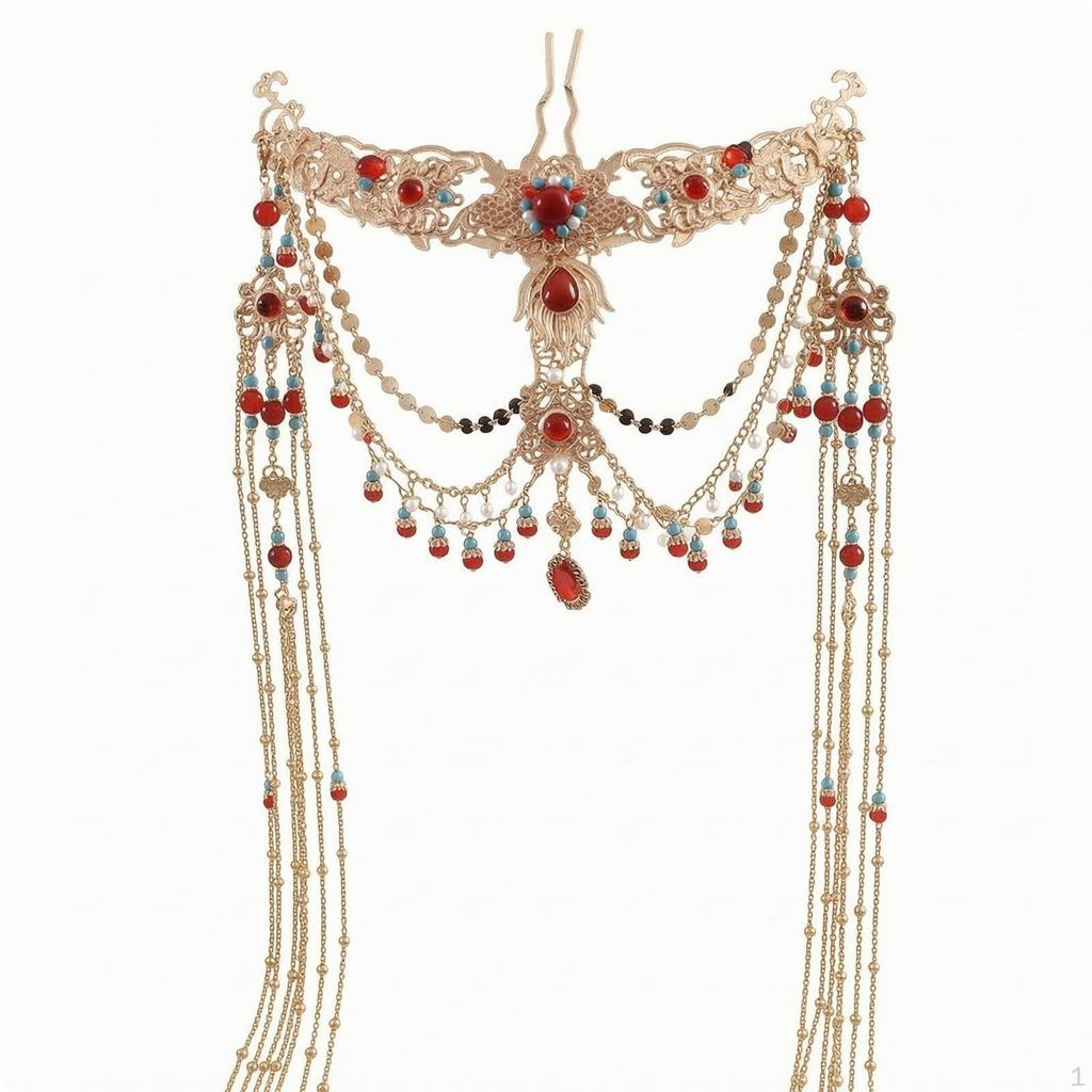Crown Headpiece with Dangling Chains Traditional Headwear Handmade