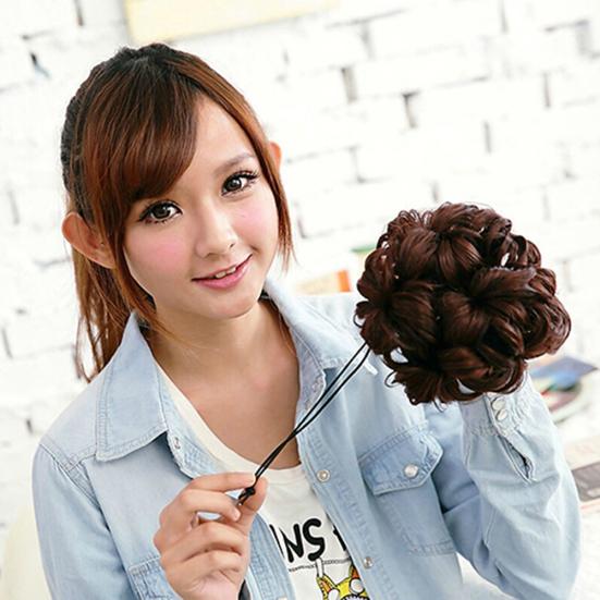 Wavy Curly Synthetic Hair Bun Cover Hairpiece Clip Wig Scrunchie Hair Extensions