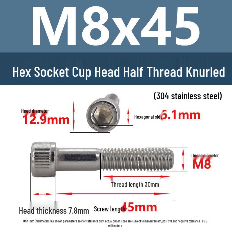 304 Stainless Steel Hex Socket Screws M4-M20, Cylindrical Head, Partial Thread Bolts
