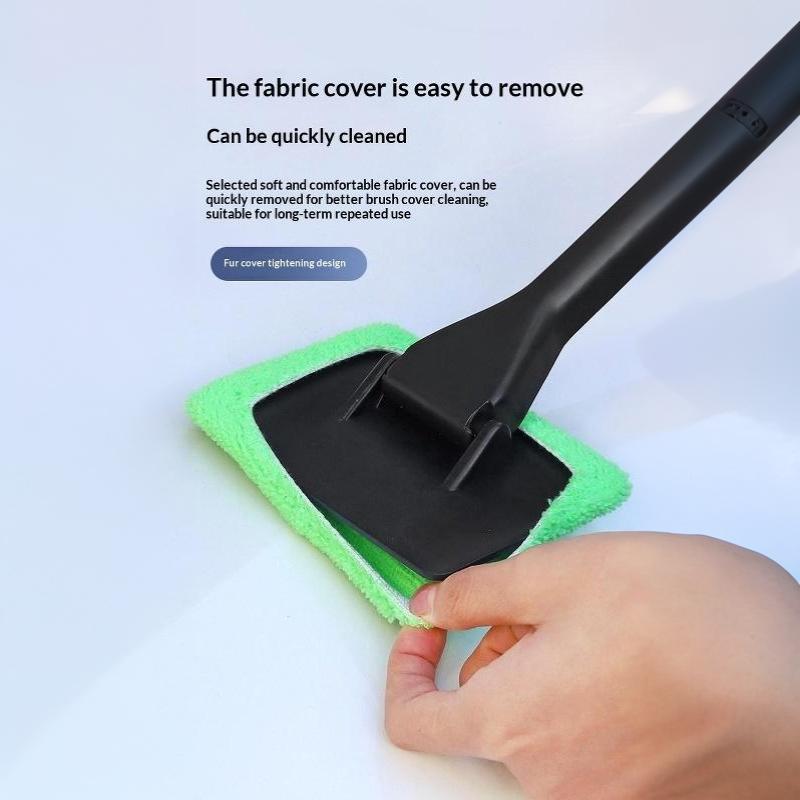 Car Windshield Cleaning Brush With Extended Handle Soft Microfiber Pad Removes Dust Fingerprints In Cars