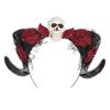 Gothic Halloween Headband With Horns Skull Devil Red Rose Hair Accessory Costume Party Unisex