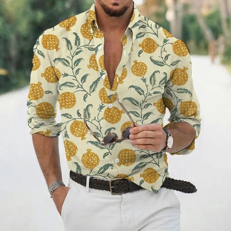 2024 Neues Hawaii Tropisches Luxus 3D Gedrucktes Blumenmuster Hemd Herrenmode Bequem Lässig Langarm Strand Roll-On Oberteil