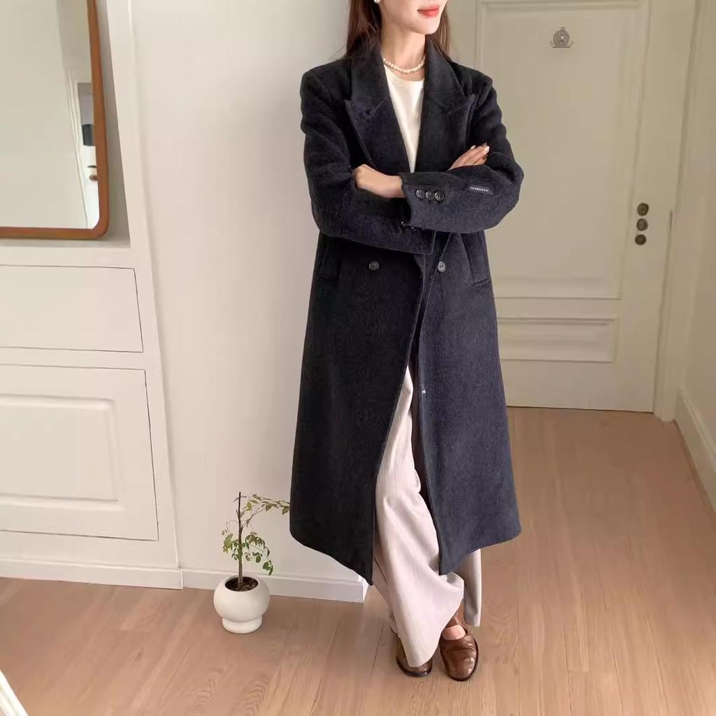 New Autumn and Winter Double-sided Wool Coat with Shoulder Pads, Korean Style Slim Woolen Coat