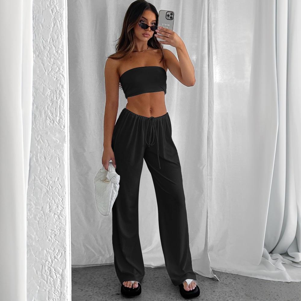 

2025 Hot-Selling Women s Sexy Casual Strapless Top & Long Pants Spring/Summer Two-Piece Set L