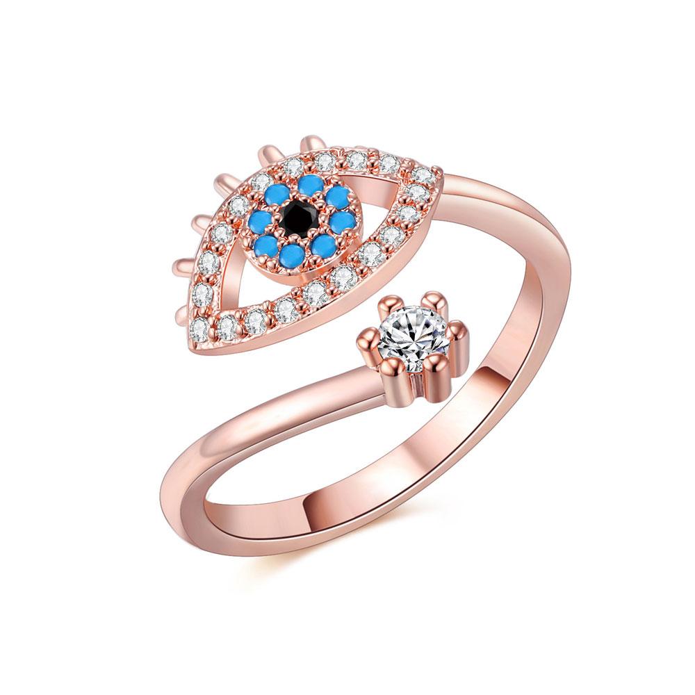 Cubic Zircon Turkey Evil Eye Ring 18k Gold Color Plated Adjustable Open Ring for Women Amulet Islamic Jewelry Gift