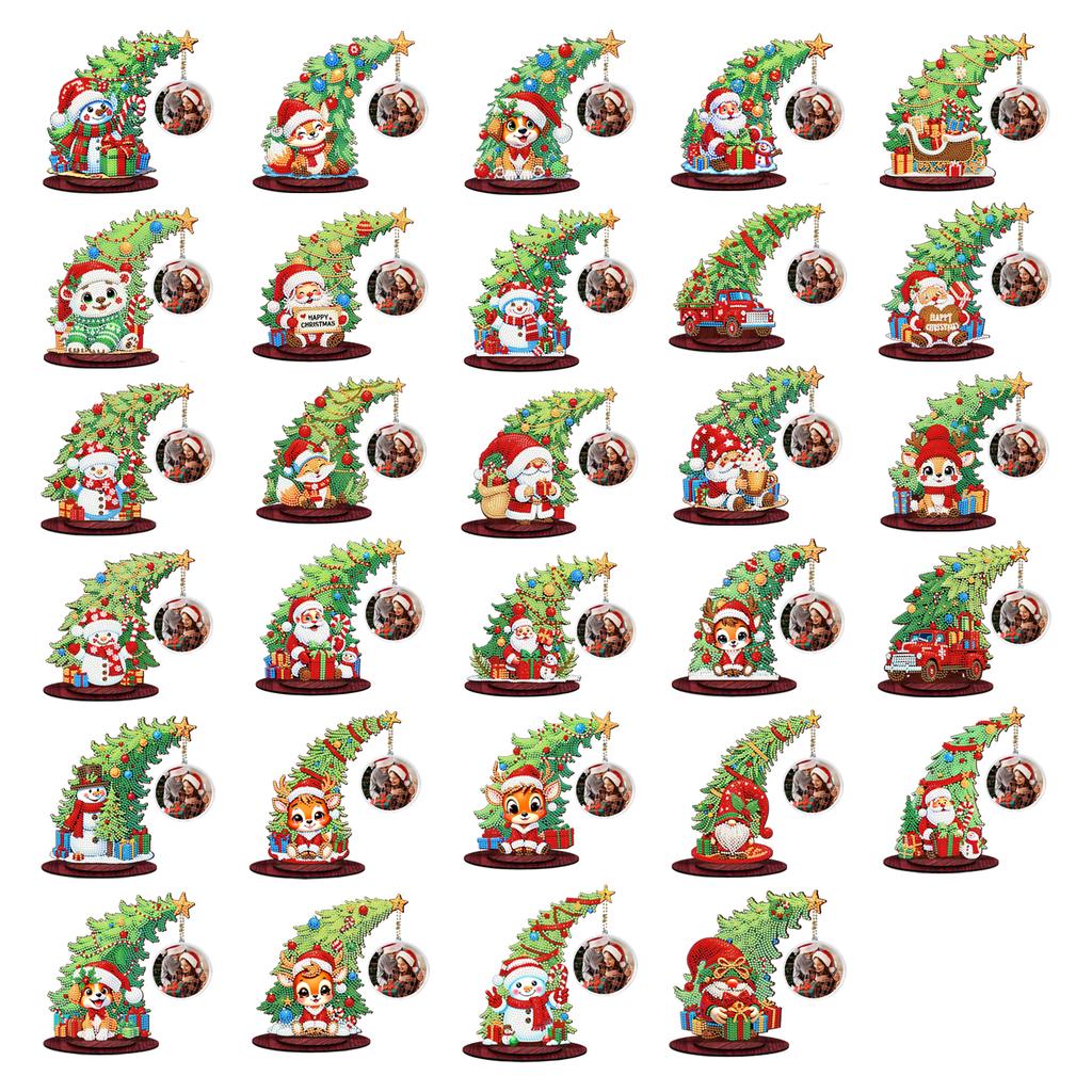 Photo Christmas Tree Table Top Diamond Painting Ornament Kits Wooden 5D DIY Diamond Art Tabletop Decorations Gift for Friends