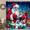 Christmas Santa Claus Pattern Shower Curtain Bath Sets Waterproof Non-Slip Bathroom Rug Toilet U  With 12 Hooks Home Deco