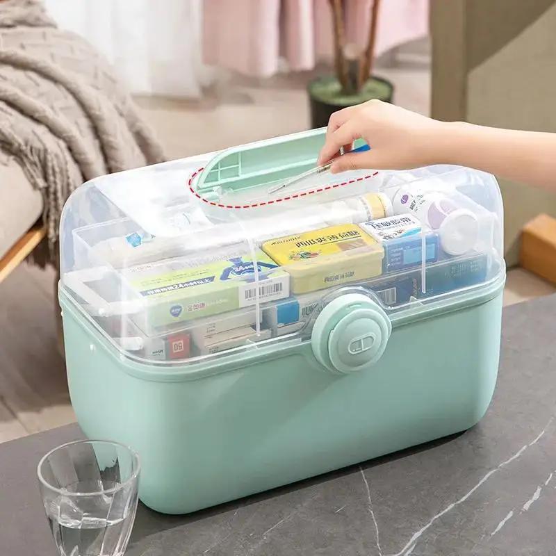 Large Capacity Rectangle Family Medicine Organizer Box Portable First Aid Kit Medicine Storage Container Emergency Kit Box