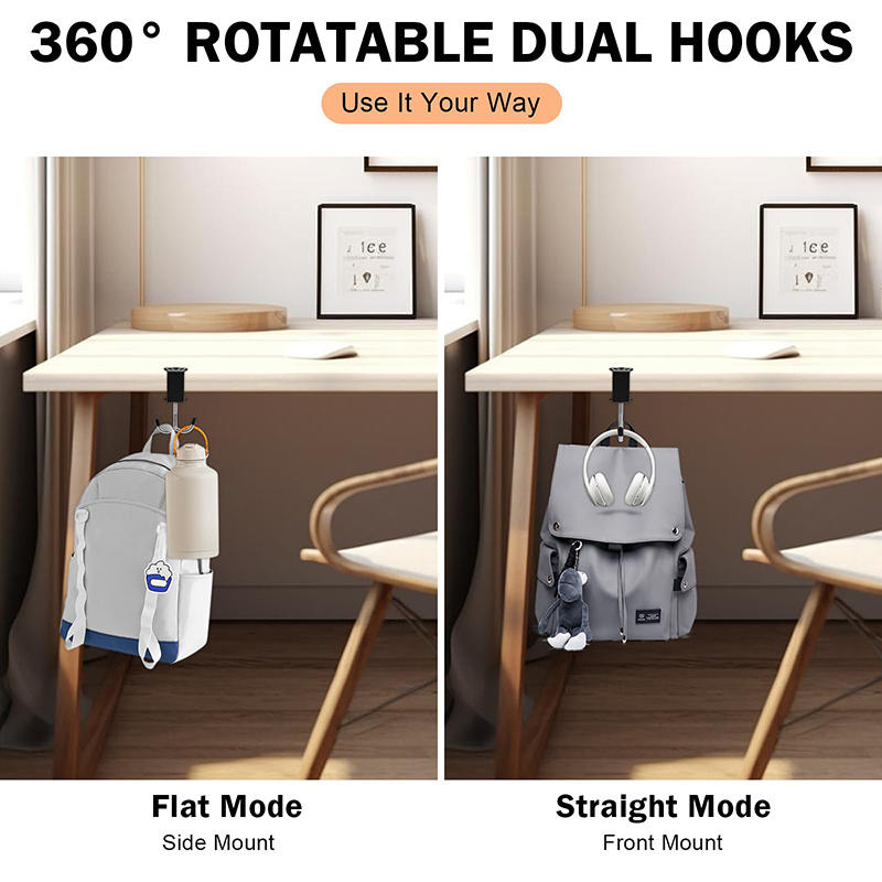 Removable Student Bag Hook No-Drill Strong Adhesive Hanger for Desk Side Portable Desktop Bag Holder for School Supplies