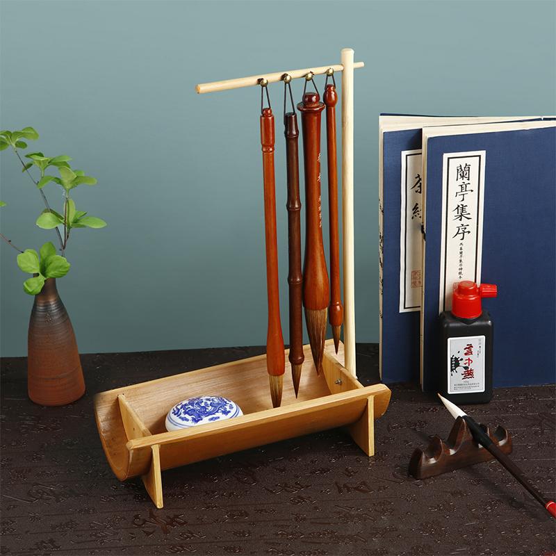Natural Bamboo Chinese Brush Pen Holder Calligraphy Rest Ink Hanger 8/10 Needles Writing Brush Holder