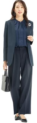 Washable Suit for Women Long Collarless Jacket Wide Pants Set Elastic Plus Sizes Available Entrance Graduation Ceremony Size 7 AR [Addrouge] - &