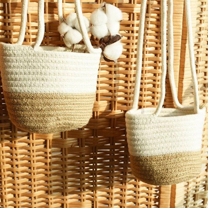 Cotton Rope Hanging Plant Pot Woven Basket Indoor Flower Pot Home Wall Decor