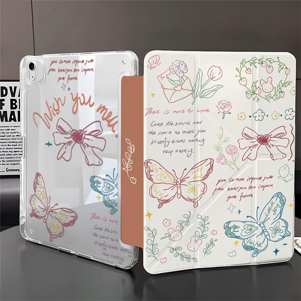 Floral Print Cartoon Case For iPad 11 10.9in 7th 8th 9th Gen 10.2 Case for iPad A16 11th Air 13 4 5 Pro 11 Case Y Fold