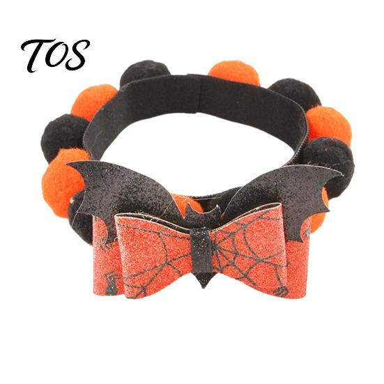 Festive Halloween Pet Collar Pom-pom Cat Collar, Adjustable Cute Pumpkin Bat Witch Dog Hook And Loop Orange Black Pom-poms for Cats Dogs Soft