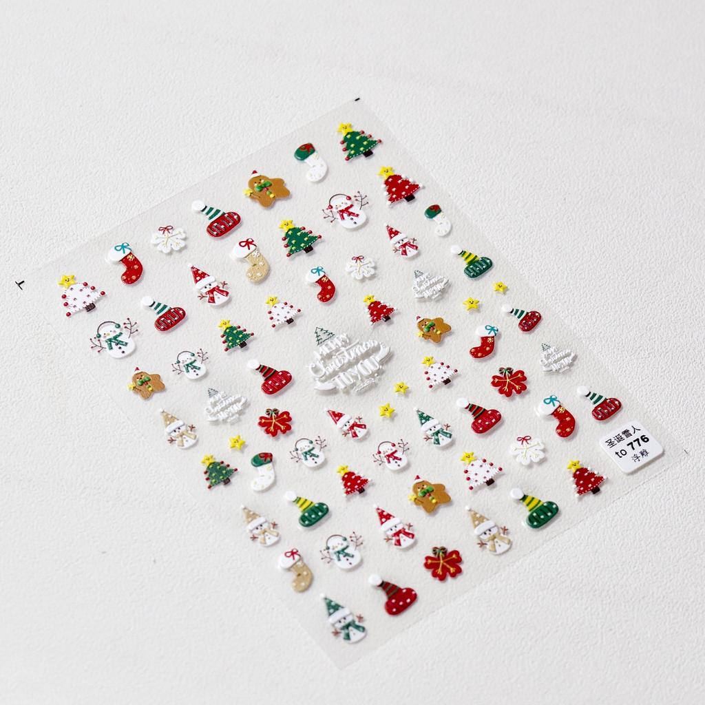 Cute Animals Bear Dog Cake Sweet Cherry Grid Bowknot Star Line Fruit Relief Self Adhesive Nail Art Stickers 5D Manicure Decals