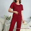 Milk Silk Short-Sleeve Pajama Set with Long Pants - Casual, Comfortable, Indoor/Outdoor Wear