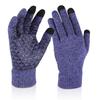 Unisex Fleece-Lined Knit Gloves, Three-Finger Touchscreen, Silicone Non-Slip Palm for Autumn & Winter
