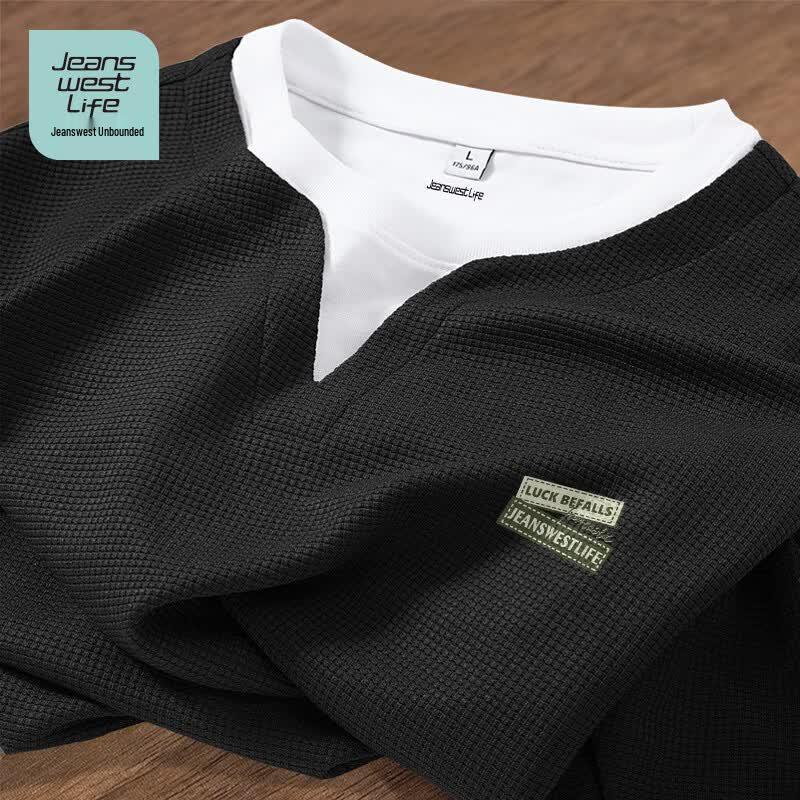Jeanswest Life Men s Waffle Faux Two-Piece Long Sleeve T-Shirt 3XL