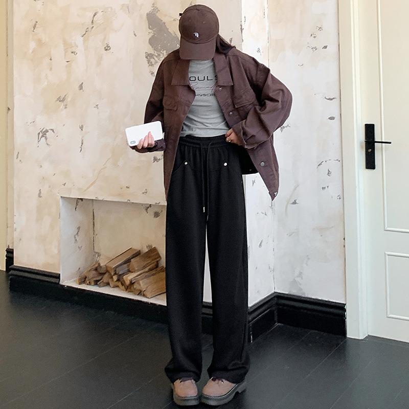 Willow Nail Sweatpants Women's Retro Autumn New High-waisted Straight Down Casual Wide-leg Guard Pants