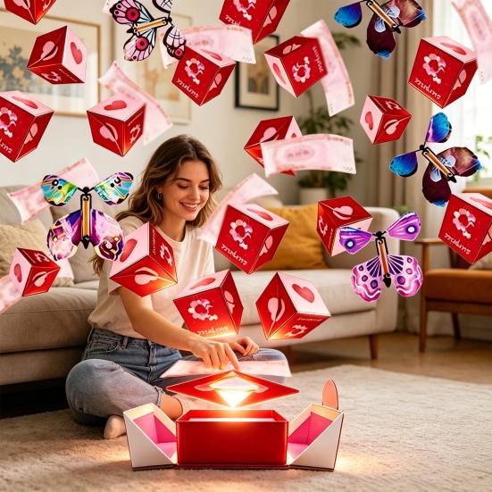 Explosion Gift Box for Money Valentine's Day Pop-Up Cash Money Holder DIY Folding Bounce Box for Valentine's Day Birthday Anniversary