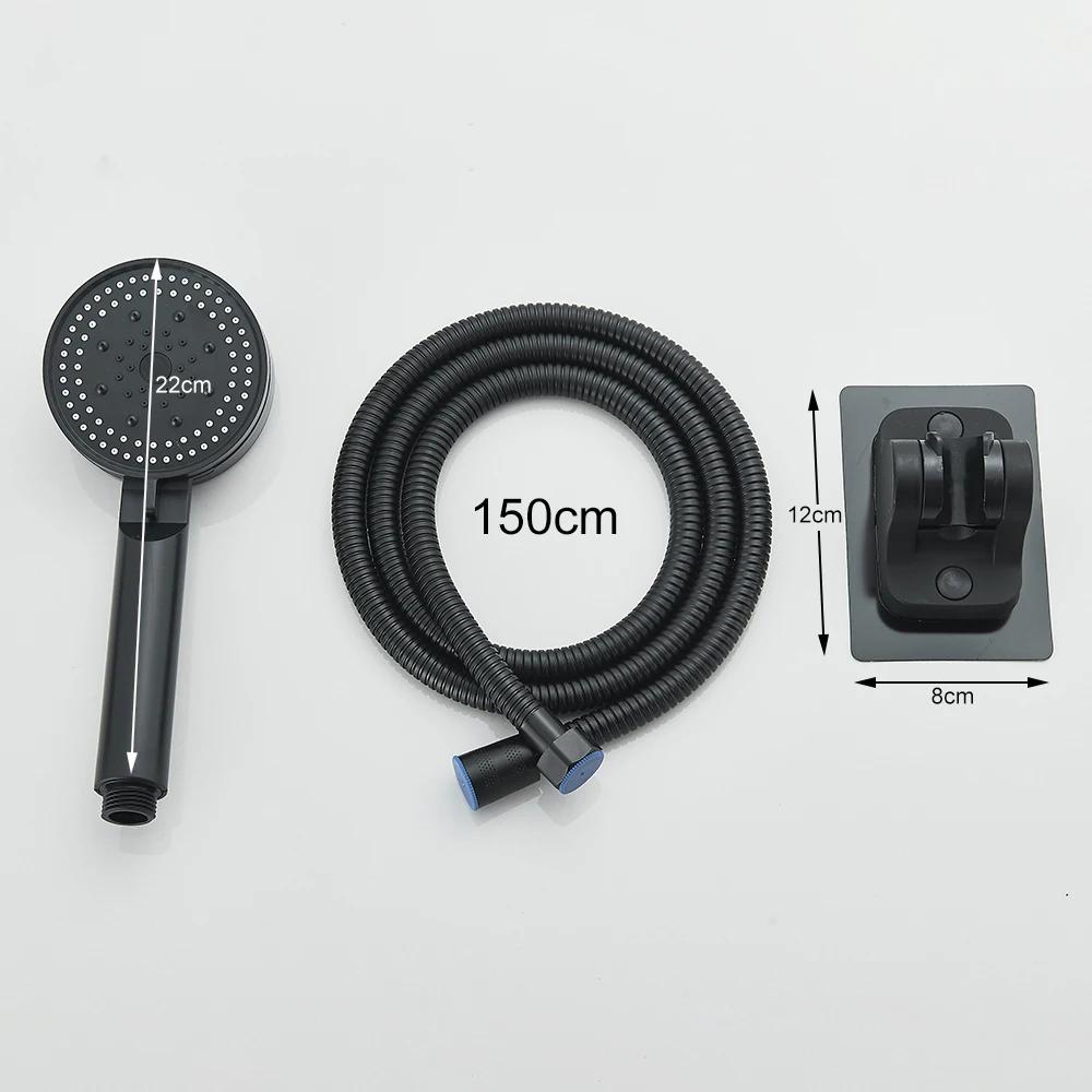 Black Water Saving Shower Head 5 Modes Adjustable High Pressure Shower Handheld Head Handshower Head Plastic Bracket 150cm Hose