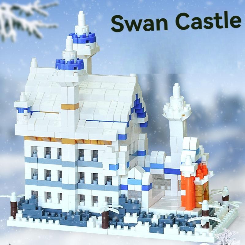 Construction-Set Design Swan Castle High-Standard Construction-Set Building-Bricks Tiny Scale High-Standard Building-Bricks Superior-Grade