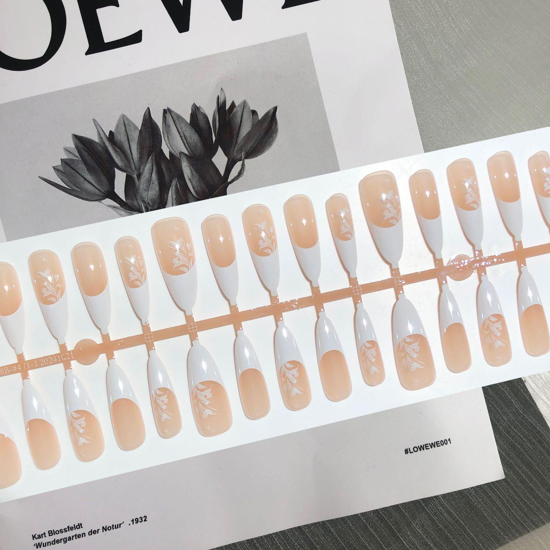 

Белый лунный свет Аврора Накладные ногти френч – Элегантный длинный миндалевидный дизайн цвета орхидеи для свадеб