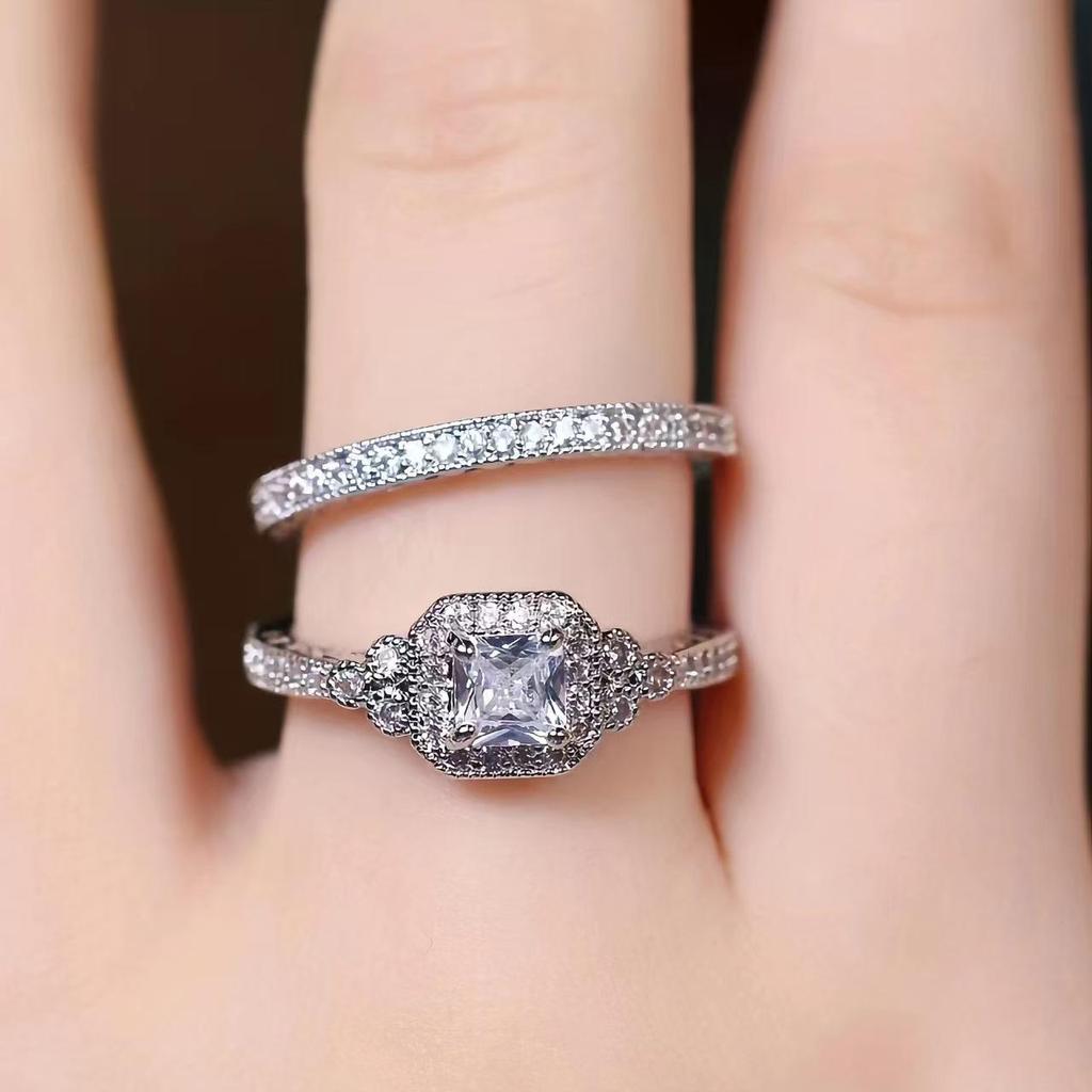 SHEIN Dazzling Moissanite Minimalist Stackable Ring - European & American Fashion Jewelry