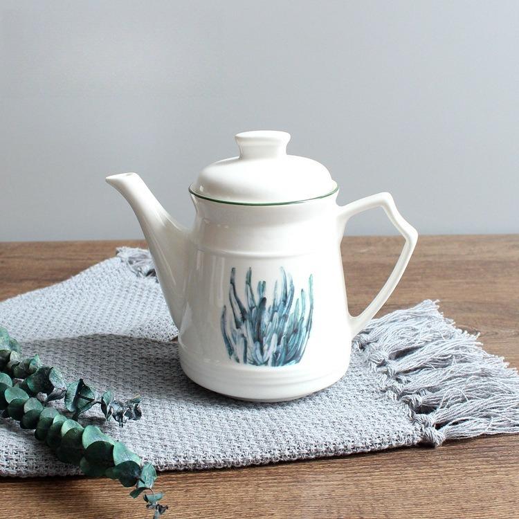 

Nordic Plant Ceramic Oil Bottle with Lid Kitchen Condiment Set Soy Sauce Vinegar Dispenser