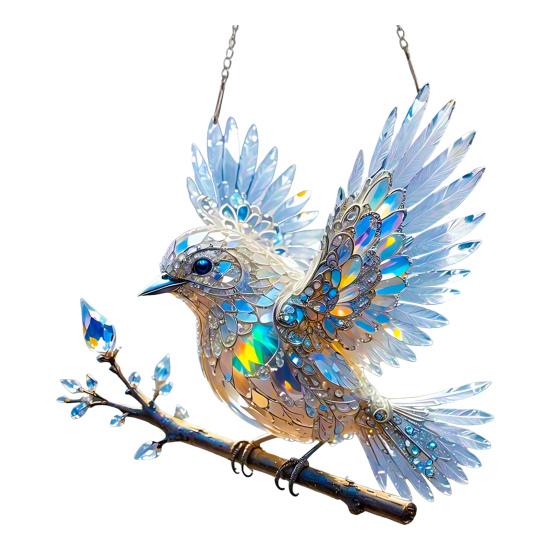 Yousheng Bluebird Hanging Decoration Stained Glass Art Bird Ornament 2D Flat Acrylic Pendant for Window Wall Home Garden Decor